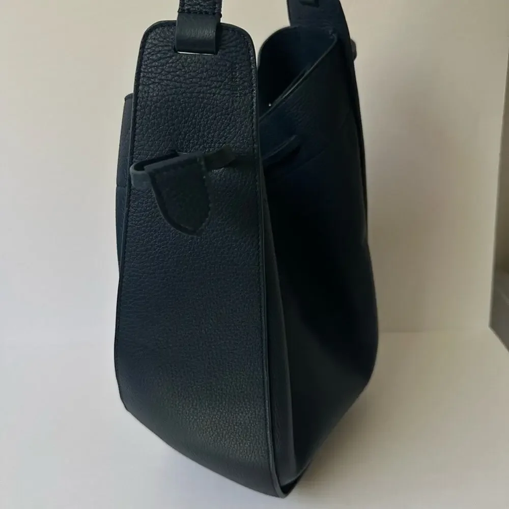 The Row XL Drawstring Hobo Shoulder Bag Marine Blue Pebbled Leather Bucket Bag